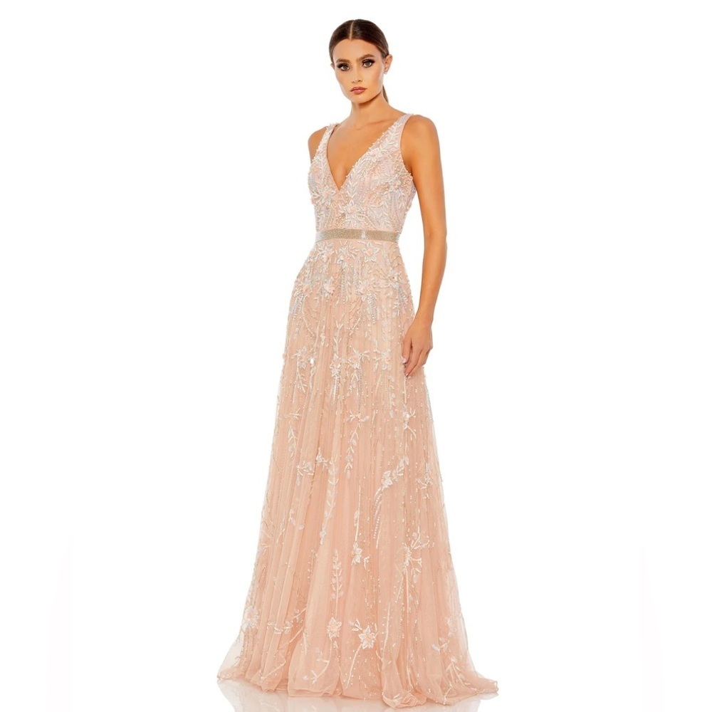 Mac Duggal 5215 NWT V-NECK EMBELLISHED TULLE GOWN